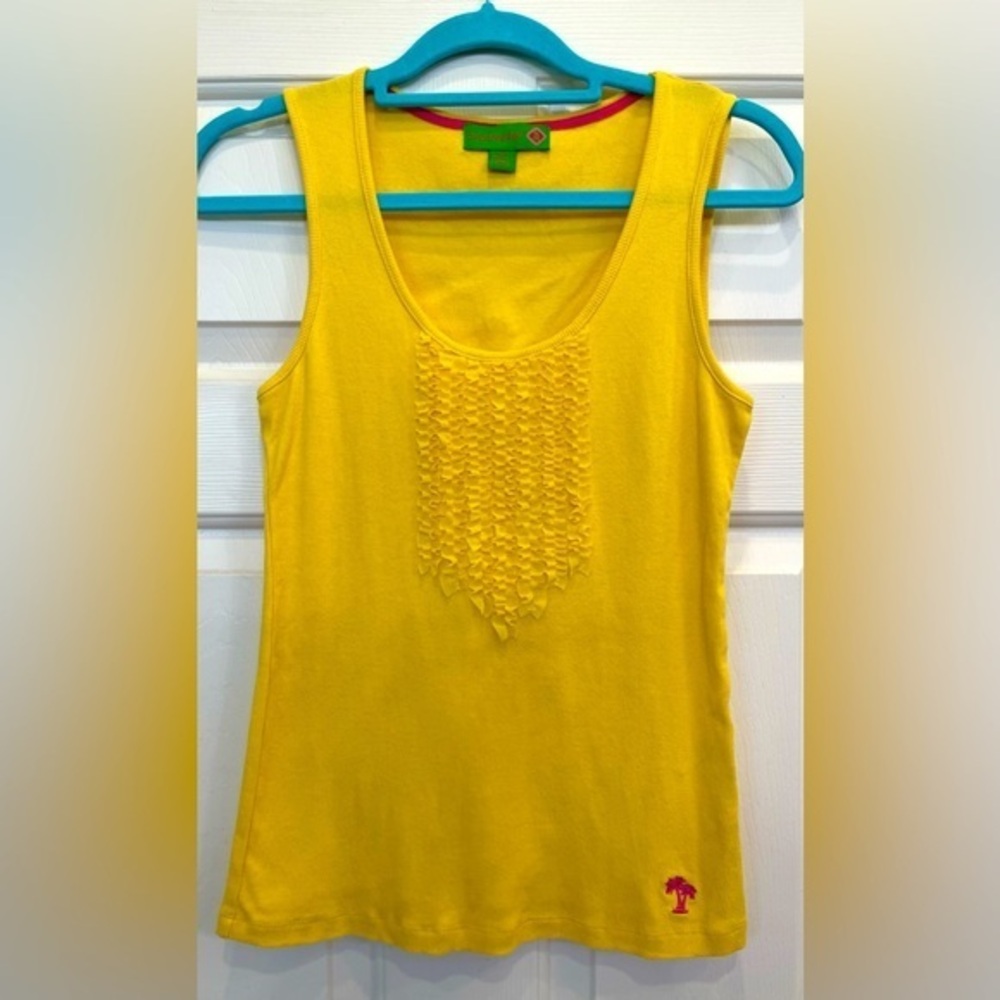 ☀️🌴Island Republic Ruffled Ribbed Stretch Yellow Tank Top Size Medium